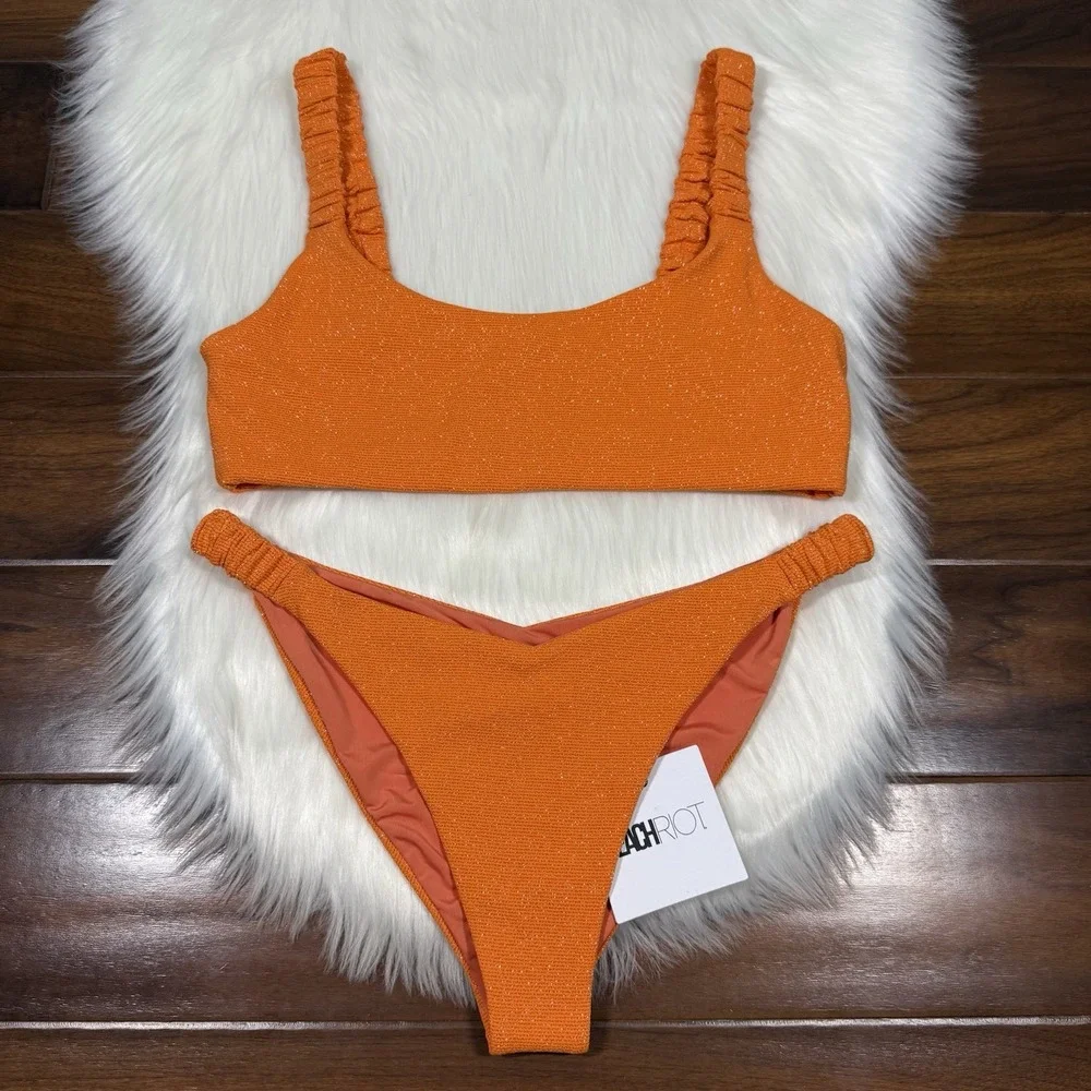 Beach Riot Size XL Orange Haze Phoebe Bikini Bottom & Effie Top 2 Piece Swim - Picture 1 of 11